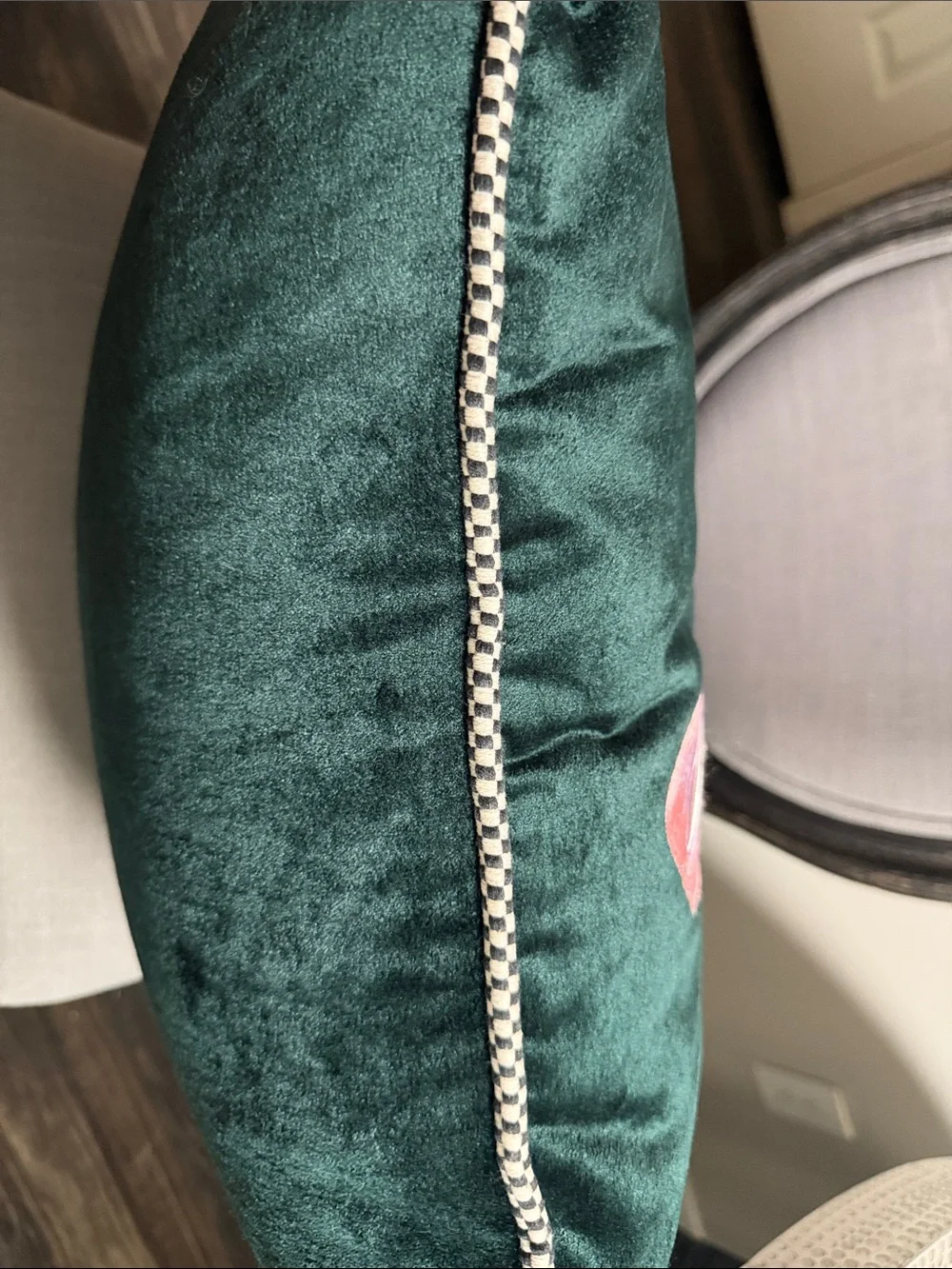 MacKenzie-Childs Emerald Green Velvet Accent with Brass Pineapple Tag